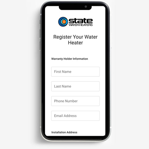 screenshot of "register your water heater" form on the QR code site.